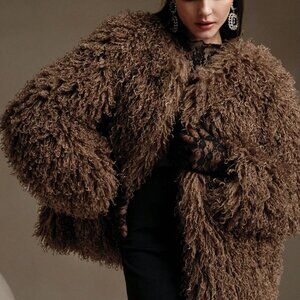 Brown Party Women's Short Fluffy Jacket